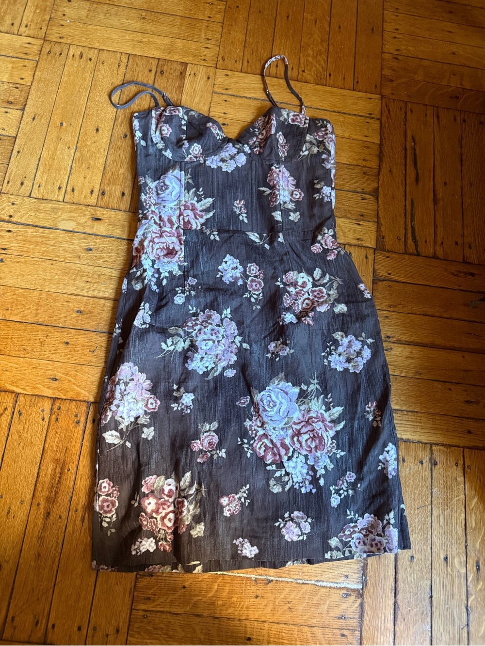 HM Brock Collection Floral Bustier Slip Dress in Charcoal Gray Size 4